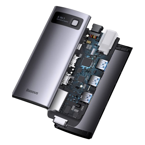 Type-C HUB Baseus Metal GleamSeries 8-in-1 Multifunctional Docking Station Gray WKWG050013